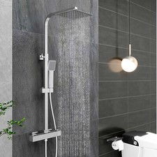 Bathroom Thermostatic Exposed Shower Mixer Twin head Large Square Bar Set Chrome