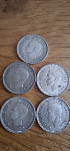 Silver three pence coins - x,