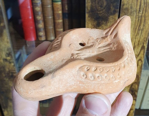 Terracotta oil lamp end of - terracotta,