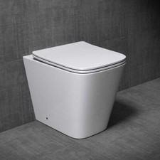 Bathroom Toilet Pan Back To Wall Rimless Flush WC + Soft Close Seat 410mm Hight