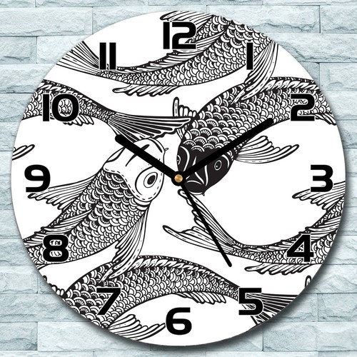 Glass wall clock - fish, koi