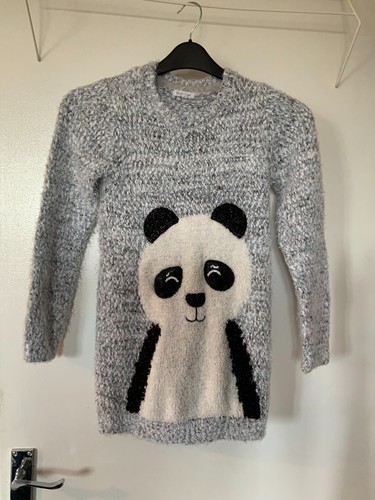 Girls grey panda dress/long