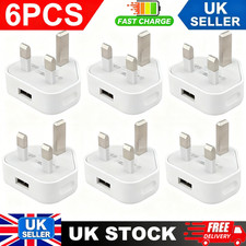 6 Pack  USB Wall Charger 3 Pin Plug Mains Adapter For Phones, Tablets Power UK