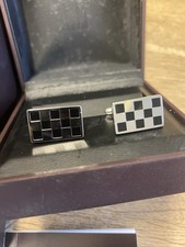 Vintage Dunhill Cufflinks Silver Chequered 