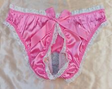 Open Split Bottom Womans Pink Frilly Satin Panties Knickers Sissy CD TV M 10-12