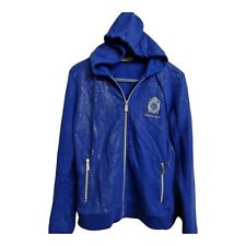 Versace Jeans Blue Full Zip Hoodie Sz Small Uk 8 Gold Embroidered Logo