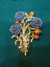 Vintage Cornflower Brooch Exquisite Signed Birthday Range September Large 6.8cms
