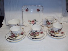 Retro Royal Stafford Bone China 12 Piece Part Tea Set Floral Roses