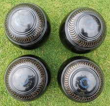 4 x VINTAGE TAYLOR-ROLPH TYROLITE LAWN BOWLS SIZE 5 1/16 No 3 BIAS, RESTAMPED 02