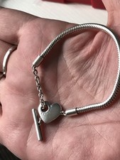 Genuine PANDORA Heart T-Bar snake Bracelet  17cm