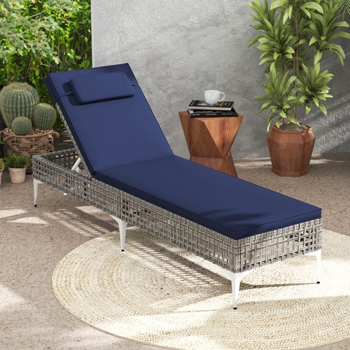 Rattan navy sun lounger - navy,