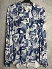 Iconic 1990's Vintage Moschino 'Franco' Print Graphic Pattern Blue Shirt
