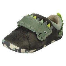 Boys Clarks Leather Pre-Walker Dinosaur Strap Casual Shoes Roamer Spiney