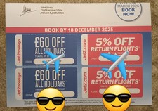 2 x Jet2 Vouchers £60 Off All Holidays Vouchers  Coupons
