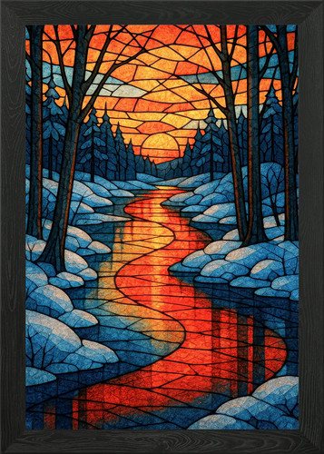Stained glass winter landscape - stained,