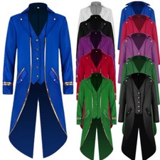 UK Men's Gothic Tailcoat Steampunk Jacket Medieval Frock Coat Victorian Carnival