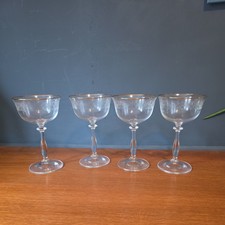 Vintage Etched Crystal Champagne Coupes – Gold Rim – Art Deco Style (Set of 4)
