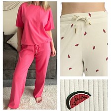 Ladies Ex Marks Pyjama Lounge Set Short Sleeved Ribbed 2 Piece Top Bottoms Pink