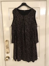 F&F Ladies Black Glittery Tunic Top Cold Shoulder 3/4 Sleeve Lined