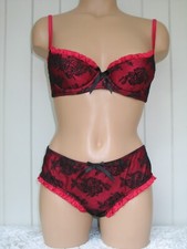 34A BRA SIZE 12 KNICKERS SET BLACK RED ROSE OVERLAY LA SENZA BNWT FREEPOST