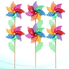 6 Pcs Wooden Windmill Pinwheel for Garden Mother Child Colorful Windmills