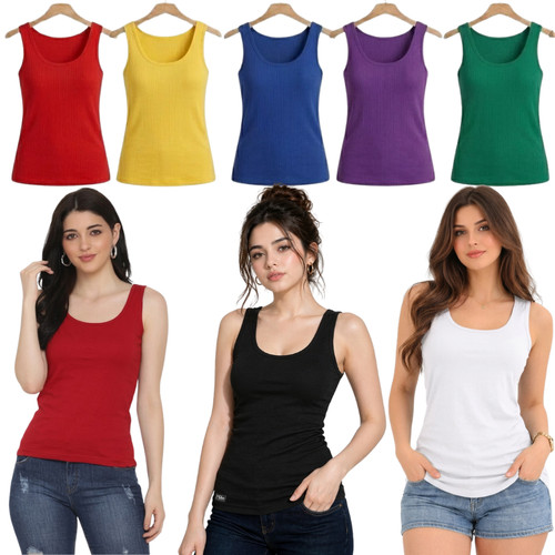 Ladies fitted ribbed vest - fitted,