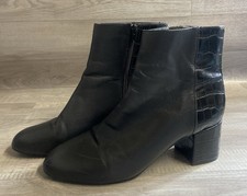 NINE WEST Black Leather Mix Snake Print Ankle Boots Side Zip Size 41 UK 8