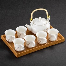 Japanese Tea Set with Teapot 6 Cups and Tray Traditional Style Ceramic Set