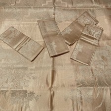 Woven Linen Irish Damask Table Cloth & Napkins Peach Vintage Beautiful