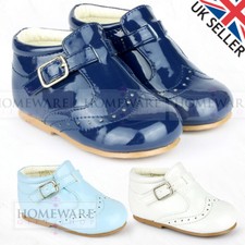 BABY BOYS SPANISH STYLE BOOTS PATENT SHOES BROGUE UK 2 TO 8 WHITE SKY NAVY WHITE