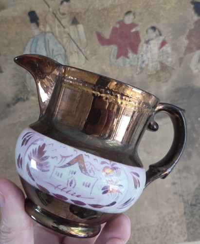 Antique copper pink lustre jug - antique,