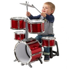 Rockstar Junior Drum Kit Red 7-Piece Kids Beginner Drum Set with Stool
