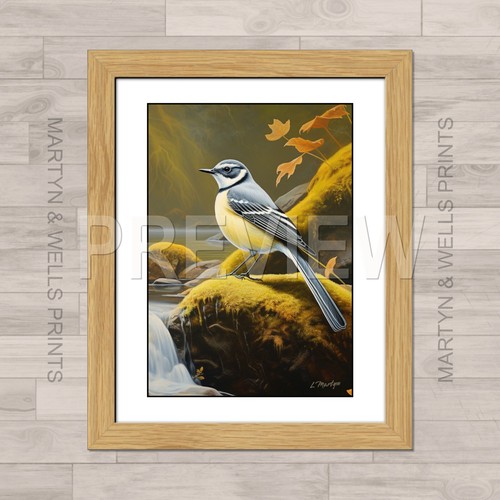 Grey wagtail print - grey, print.
