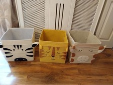3 X Jungle STORAGE CUBE BOXES. Zebra. Lion. Giraffe. Dunelm. Fabric