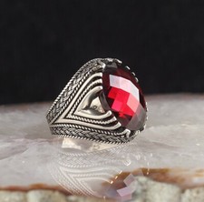 Handmade Pure 925 SILVER man Ring with Red Crystal Stone