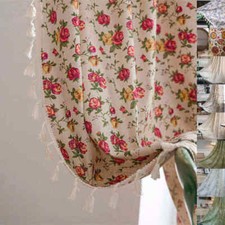UK Flower Curtain Panel Slot Top Floral Cotton Linen Textured Curtains Tassels