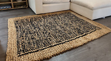 Brand New 5ft by 7ft Black and Natural Hand Knotted Thick Jute Woven Area Rug