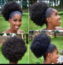 Large Afro Puffy Kinky Curly Drawstring Ponytail Bun Synthetic Hair For Women