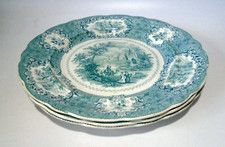 3 x Antique Victorian John Ridgway 'Oriental' Turquoise Dinner Plates