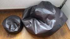 Large brown leather bean bag
