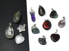 12x Assorted Semi-Precious Gemstone SILVER TONE Pendant Set, 71.82g - B23
