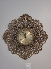 VINTAGE HOMCO STARBURST SUNBURST ATOMIC SPUTNIK CLOCK DANISH MODERN PLASTIC EAME