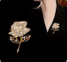 Rose Brooch with Sparkling Rhinestones - Sparkling Rose Brooch Rose Jewelry