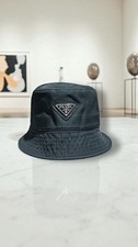 PRADA Black Re-Nylon Bucket Hat Unisex Iconic Logo Triangle Luxury Cap New