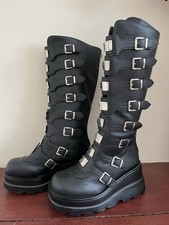 Gothic Grunge Metal Buckle Decor Boots, Punk Black Outdoor Wedge Boots
