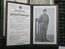  original german ww1 Death Card Johann Freiberger Inf Leib Rgt Fell 3sep1917 Rum