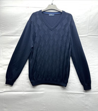 Marks and Spencer Men Navy Argyle Golf Jumper Size Large V-Neck Long Sleeve