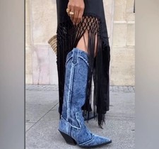ZARA Denim Cowboy Boots