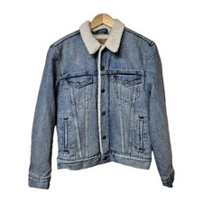 Levis Sherpa Lined Denim Jacket Blue Big E Snap Close Premium Levi's Size XS