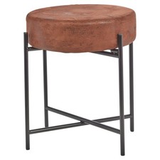 Brown faux leather stool - faux, round